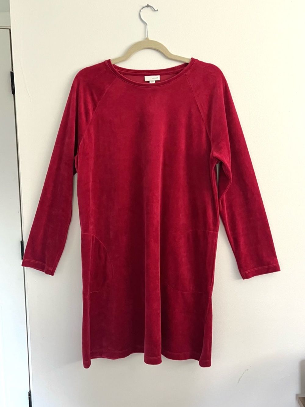 Purejill Red Velour Velvet Long Sleeve Shift Dress with Pockets Large Petite
